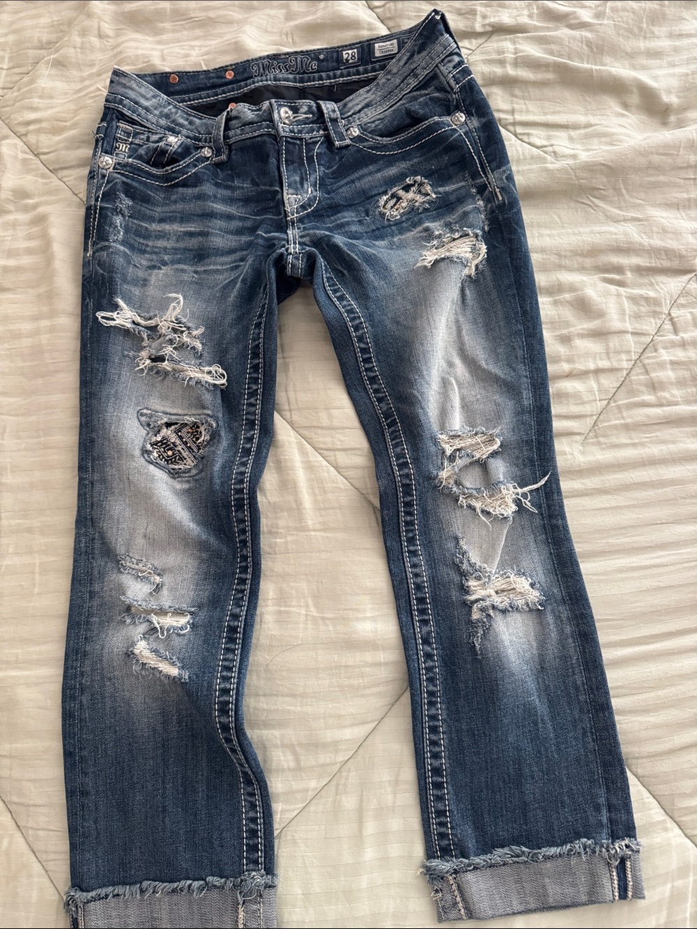 Miss Me Dark Blue Distressed Cropped Jeans - Picture 7 of 8
